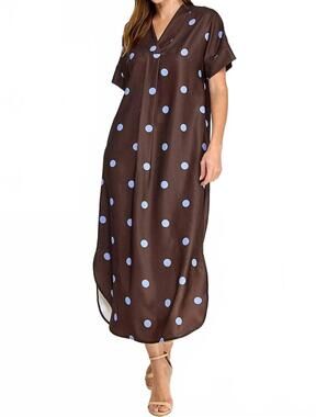 NEW VANILLA MONKEY penny polka dot maxi dress in chocolate